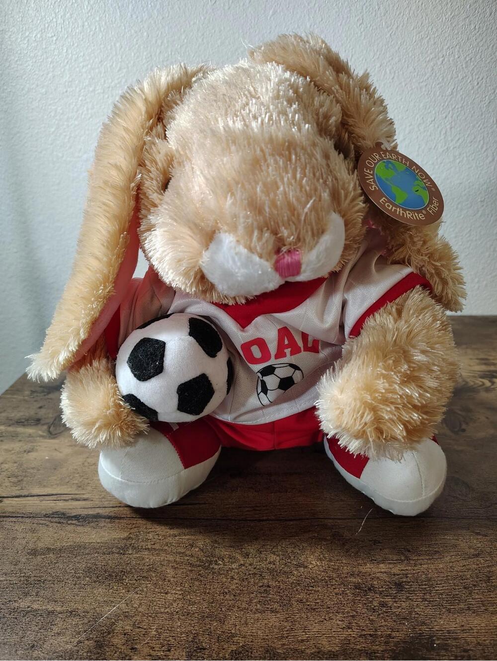 Dan Dee Collectors Bunny Rabbit Soccer Ball Plush 12" Stuffed Animal Red New Tag